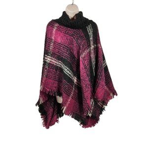 Max Edition Burgundy, Black and White Sweater Poncho Women's Size S/M Small Med